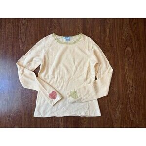 Gene Meyer Women's White Cashmere Hearts Sweater Medium Crew Neck Preppy Cute